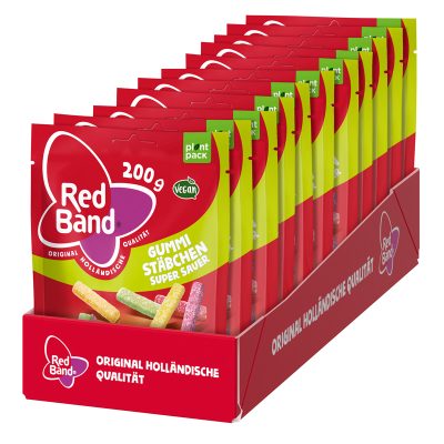 Red Band Gummi Stäbchen super sauer Premium Stehbeutel 200g TRAY